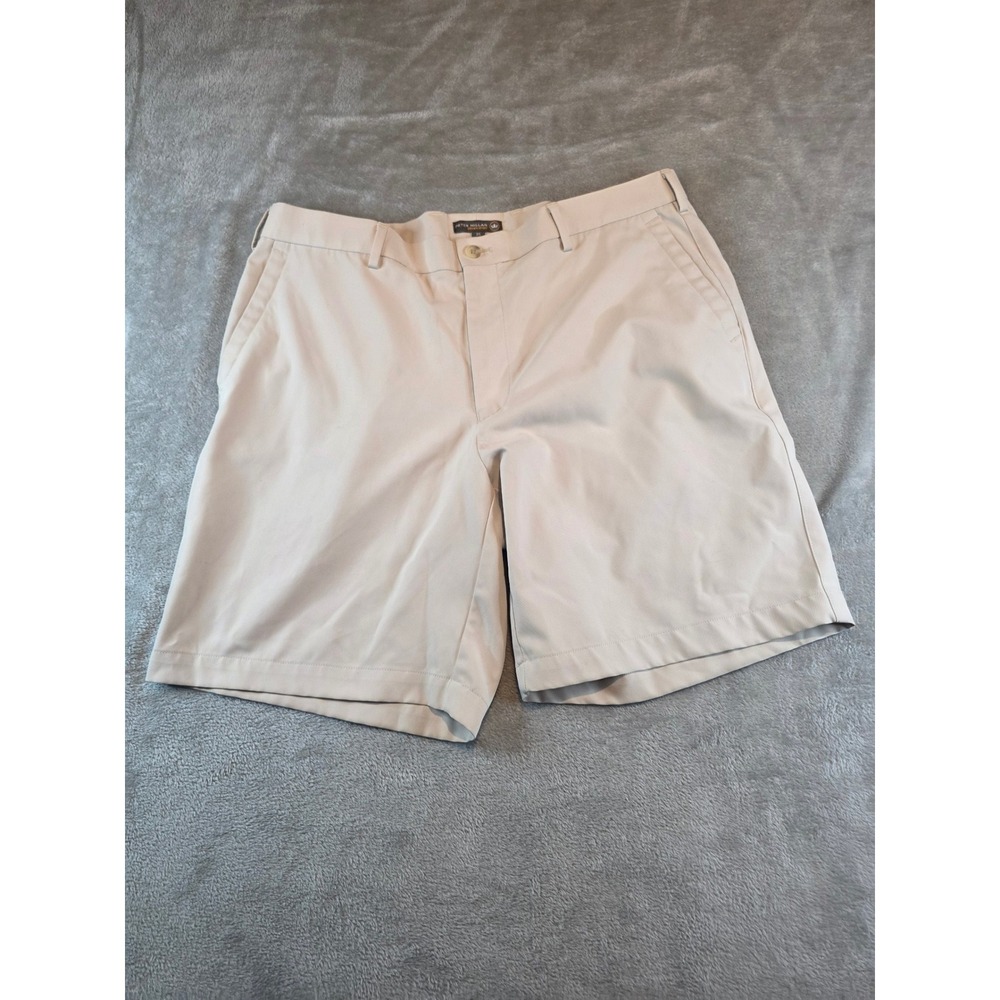 Peter Millar Golf Shorts Mens 35 Khaki Crown Sport Performance Flat Front Tan